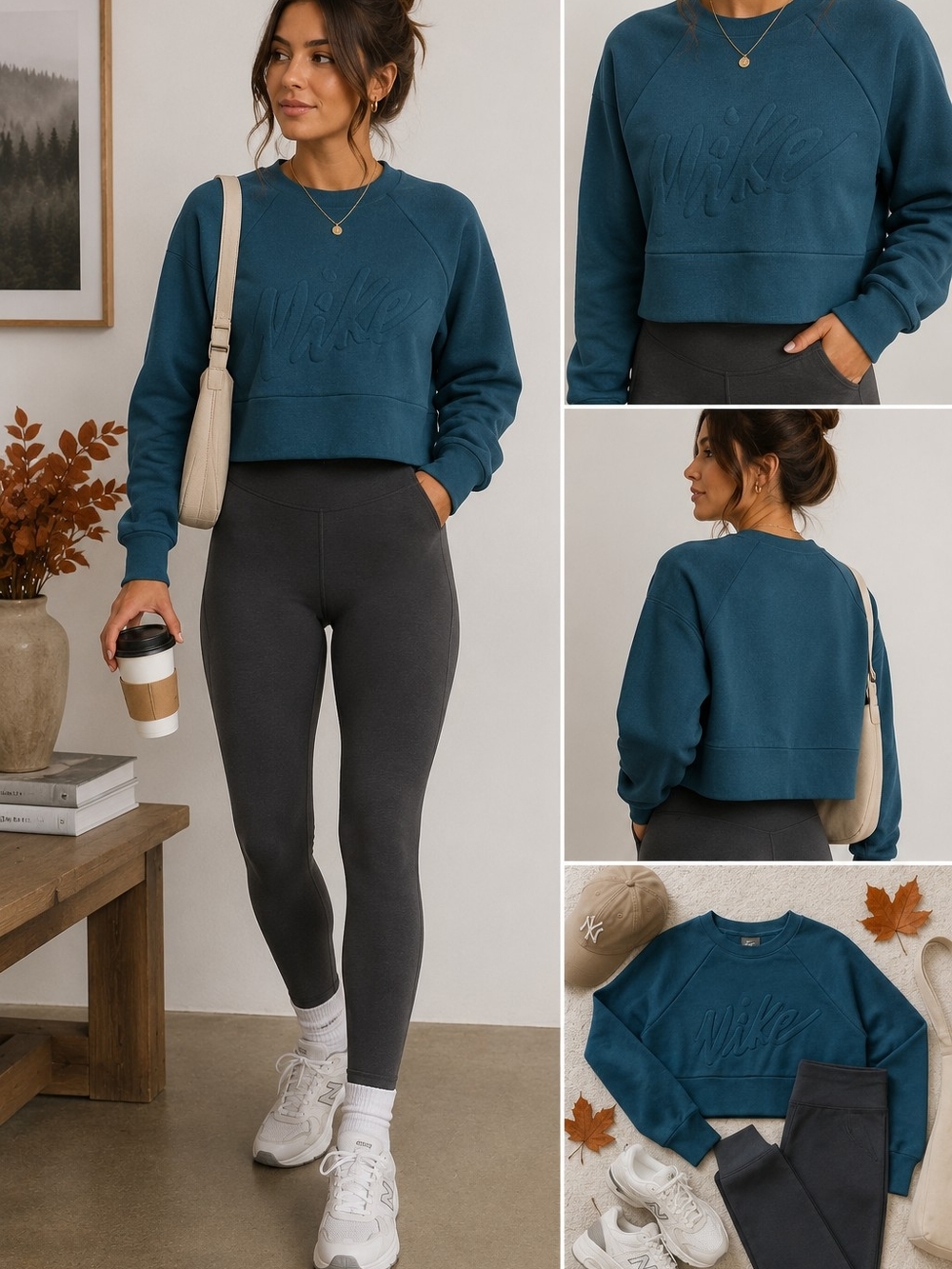 Nike Teal Embossed Cropped Sweatshirt Women’s XS | Swoosh Logo Pullover